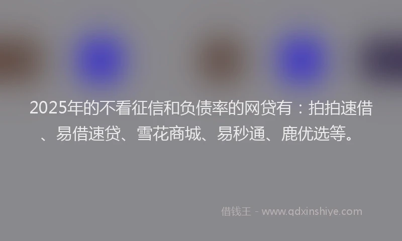 2025年的不看征信和负债率的网贷有：拍拍速借、易借速贷、雪花商城、易秒通、鹿优选等。