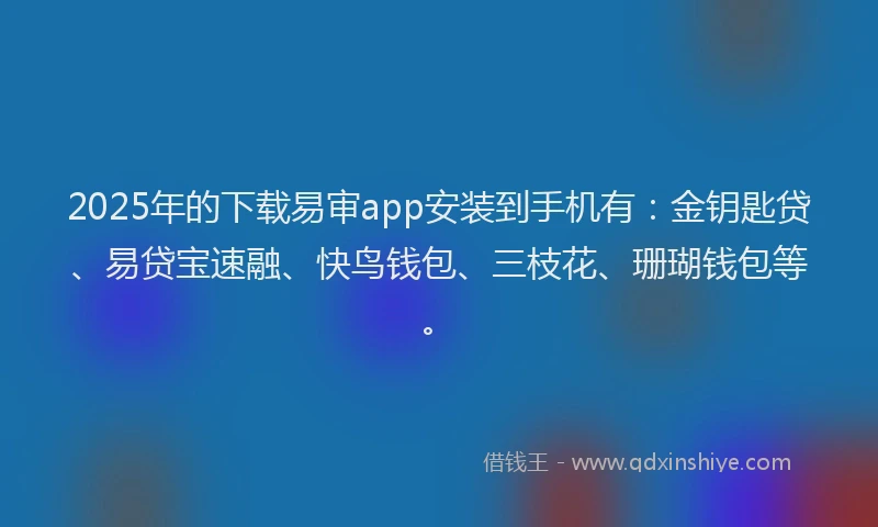 2025年的下载易审app安装到手机有：金钥匙贷、易贷宝速融、快鸟钱包、三枝花、珊瑚钱包等。