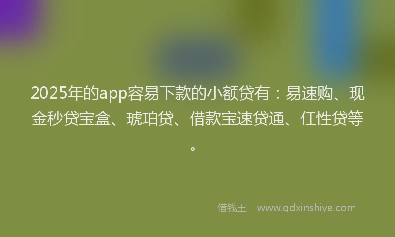 2025年的app容易下款的小额贷有：易速购、现金秒贷宝盒、琥珀贷、借款宝速贷通、任性贷等。