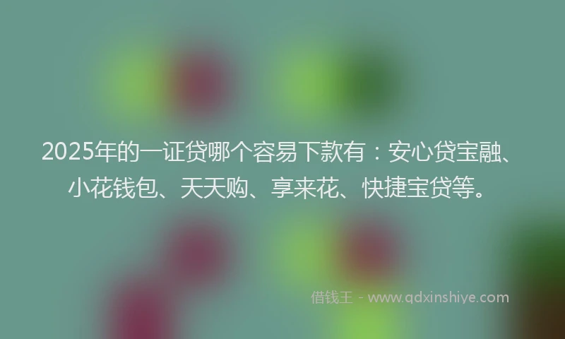 2025年的一证贷哪个容易下款有：安心贷宝融、小花钱包、天天购、享来花、快捷宝贷等。