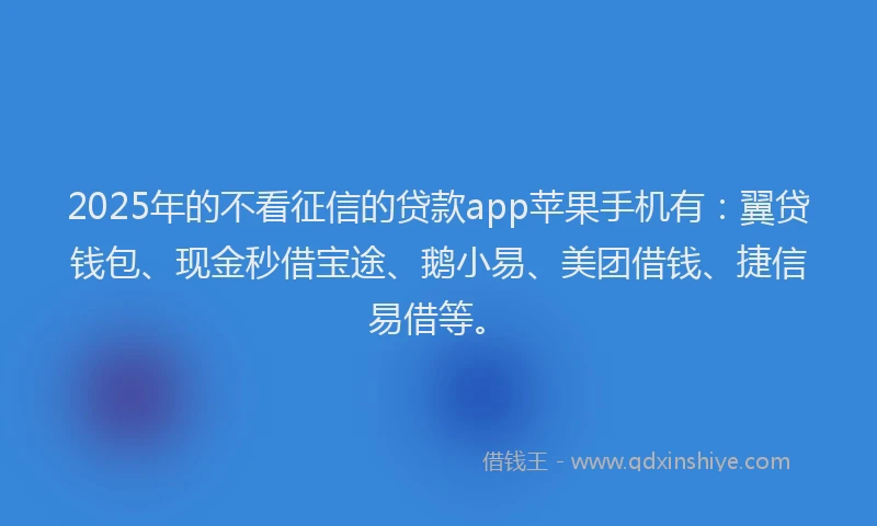 2025年的不看征信的贷款app苹果手机有：翼贷钱包、现金秒借宝途、鹅小易、美团借钱、捷信易借等。