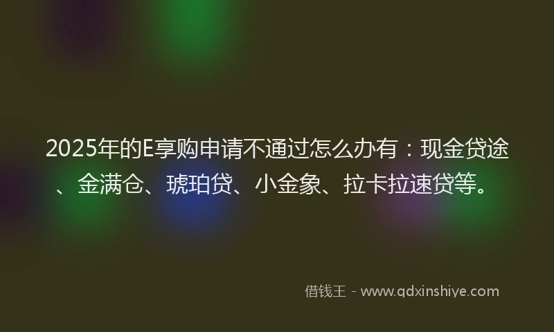2025年的E享购申请不通过怎么办有：现金贷途、金满仓、琥珀贷、小金象、拉卡拉速贷等。