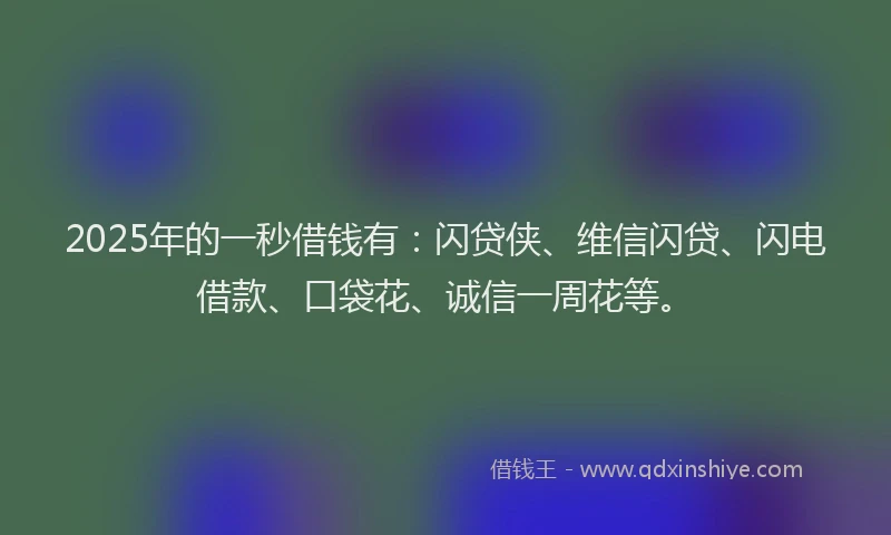 2025年的一秒借钱有：闪贷侠、维信闪贷、闪电借款、口袋花、诚信一周花等。