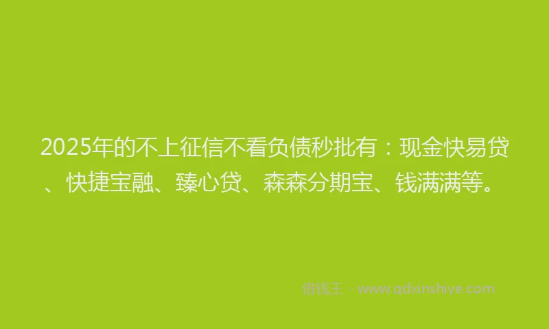 2025年的不上征信不看负债秒批有：现金快易贷、快捷宝融、臻心贷、森森分期宝、钱满满等。