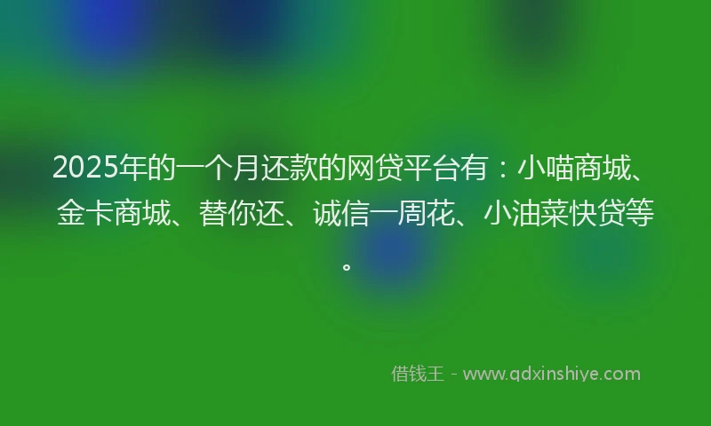2025年的一个月还款的网贷平台有：小喵商城、金卡商城、替你还、诚信一周花、小油菜快贷等。