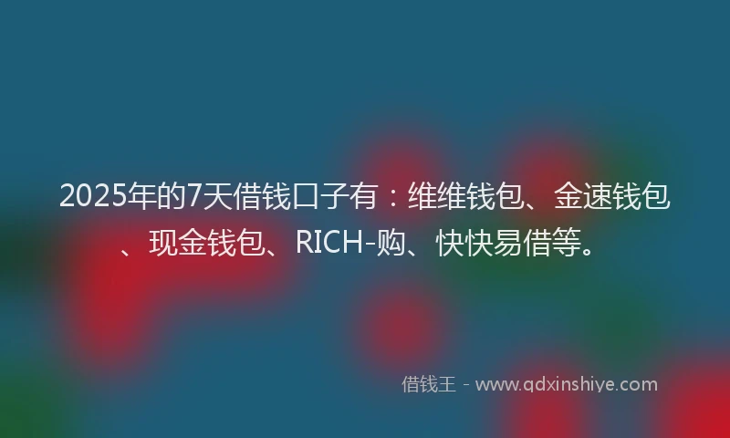 2025年的7天借钱口子有：维维钱包、金速钱包、现金钱包、RICH-购、快快易借等。