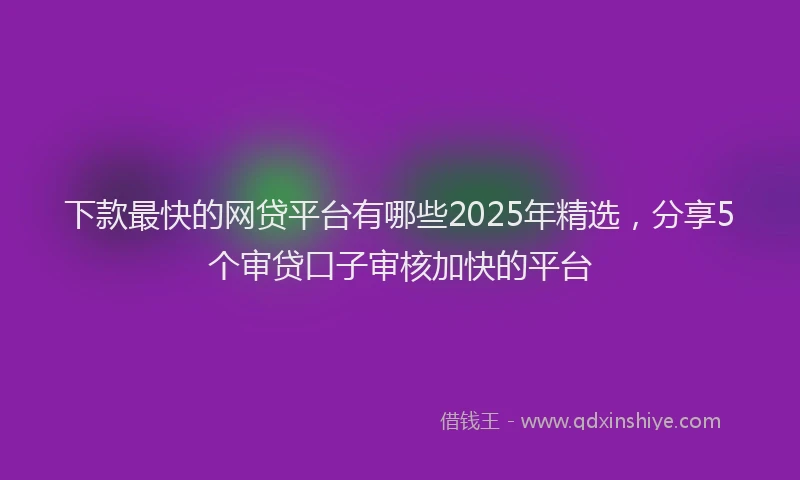 下款最快的网贷平台有哪些2025年精选，分享5个审贷口子审核加快的平台