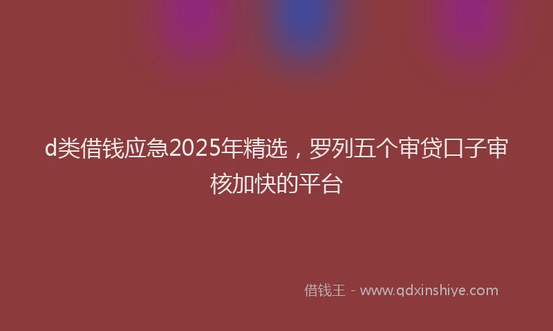 d类借钱应急2025年精选，罗列五个审贷口子审核加快的平台