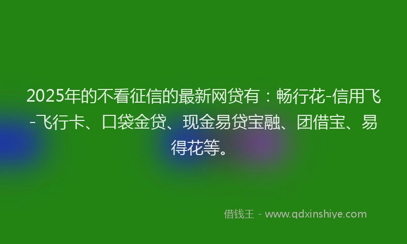 2025年的不看征信的最新网贷有：畅行花-信用飞-飞行卡、口袋金贷、现金易贷宝融、团借宝、易得花等。