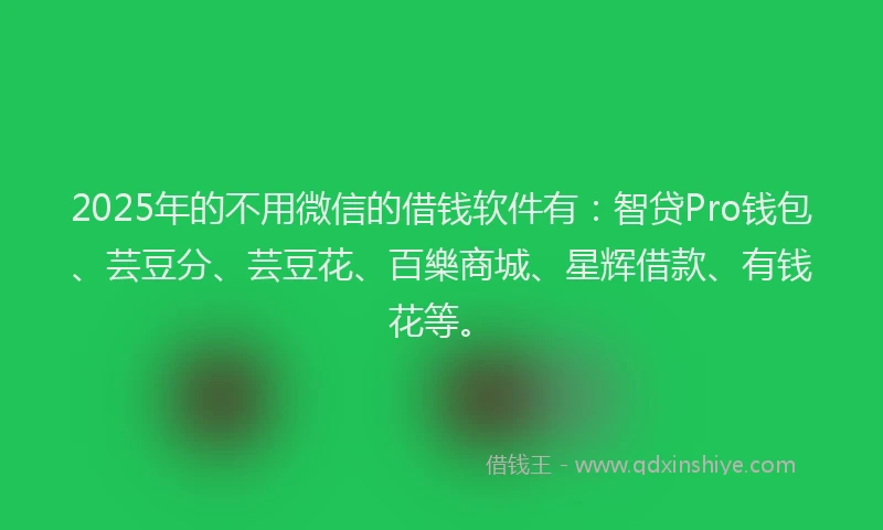 2025年的不用微信的借钱软件有：智贷Pro钱包、芸豆分、芸豆花、百樂商城、星辉借款、有钱花等。