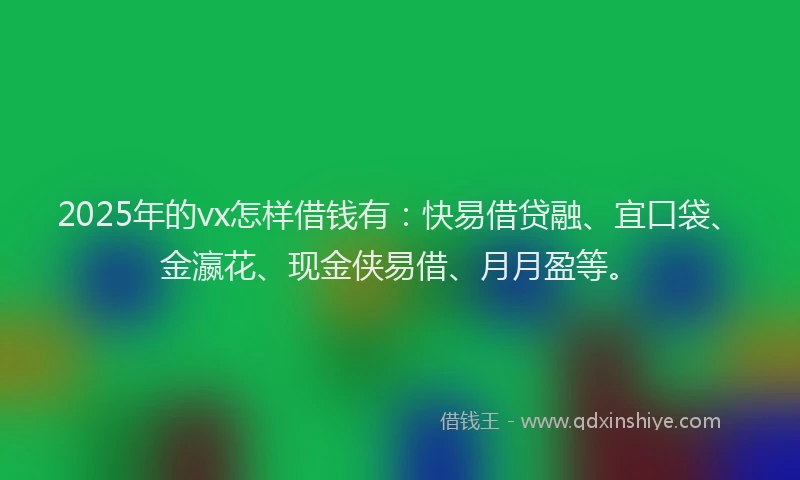 2025年的vx怎样借钱有：快易借贷融、宜口袋、金瀛花、现金侠易借、月月盈等。
