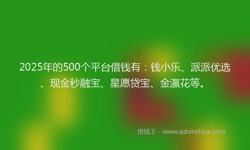 2025年的500个平台借钱有：钱小乐、派派优选、现金秒融宝、星愿贷宝、金瀛花等。