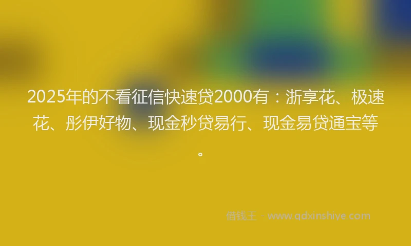 2025年的不看征信快速贷2000有：浙享花、极速花、彤伊好物、现金秒贷易行、现金易贷通宝等。