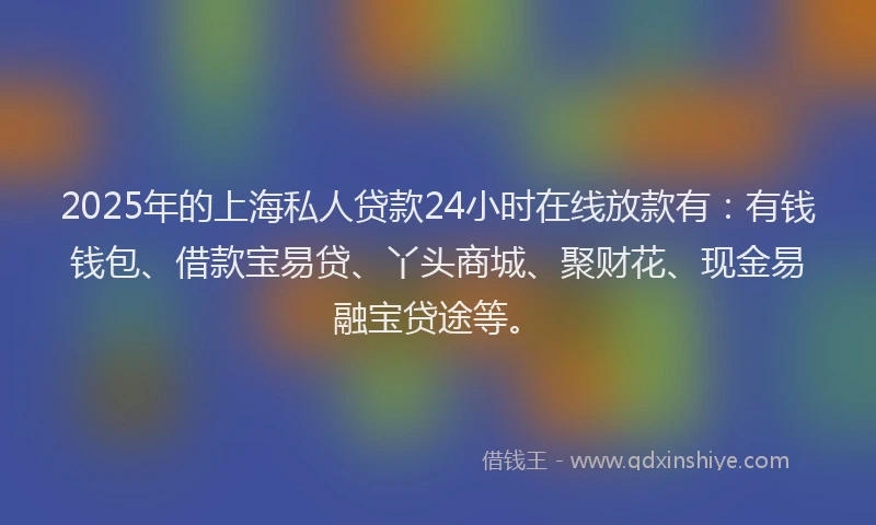 2025年的上海私人贷款24小时在线放款有：有钱钱包、借款宝易贷、丫头商城、聚财花、现金易融宝贷途等。