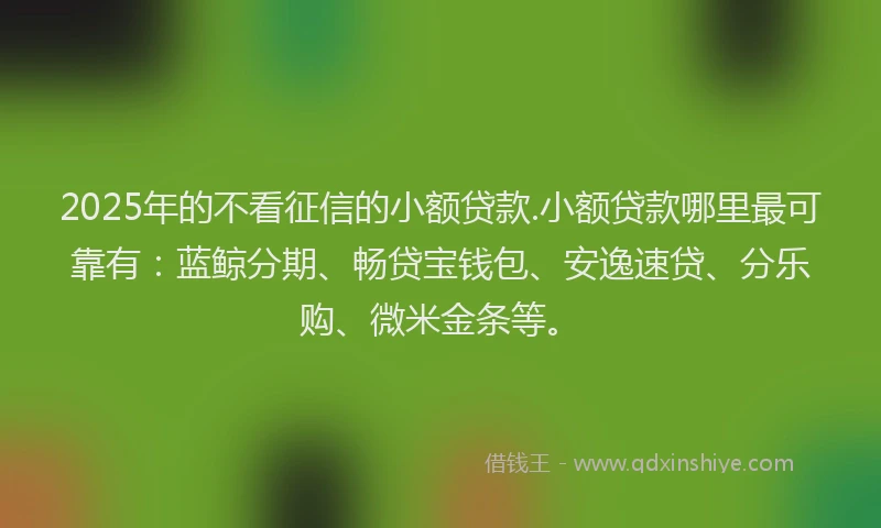 2025年的不看征信的小额贷款.小额贷款哪里最可靠有：蓝鲸分期、畅贷宝钱包、安逸速贷、分乐购、微米金条等。