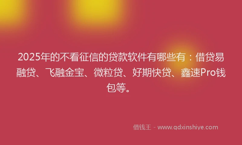 2025年的不看征信的贷款软件有哪些有：借贷易融贷、飞融金宝、微粒贷、好期快贷、鑫速Pro钱包等。