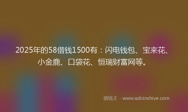 2025年的58借钱1500有：闪电钱包、宝来花、小金鹿、口袋花、恒瑞财富网等。