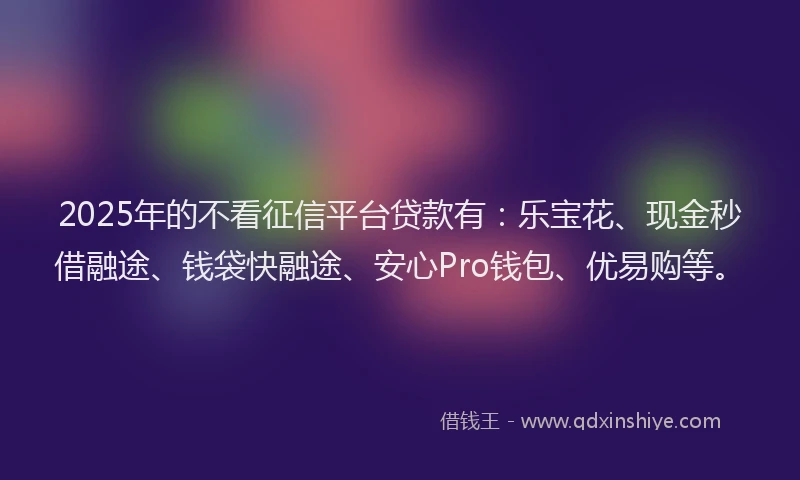 2025年的不看征信平台贷款有：乐宝花、现金秒借融途、钱袋快融途、安心Pro钱包、优易购等。