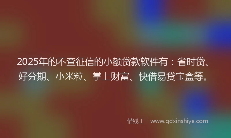 2025年的不查征信的小额贷款软件有：省时贷、好分期、小米粒、掌上财富、快借易贷宝盒等。