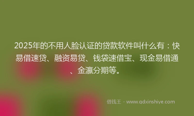 2025年的不用人脸认证的贷款软件叫什么有：快易借速贷、融资易贷、钱袋速借宝、现金易借通、金瀛分期等。
