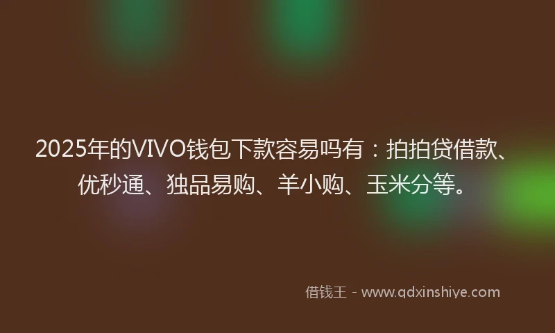 2025年的VIVO钱包下款容易吗有：拍拍贷借款、优秒通、独品易购、羊小购、玉米分等。
