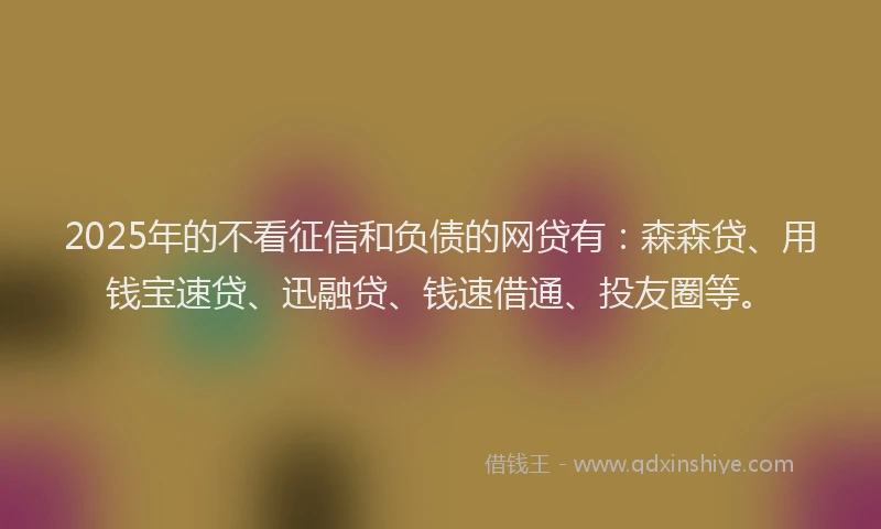 2025年的不看征信和负债的网贷有：森森贷、用钱宝速贷、迅融贷、钱速借通、投友圈等。