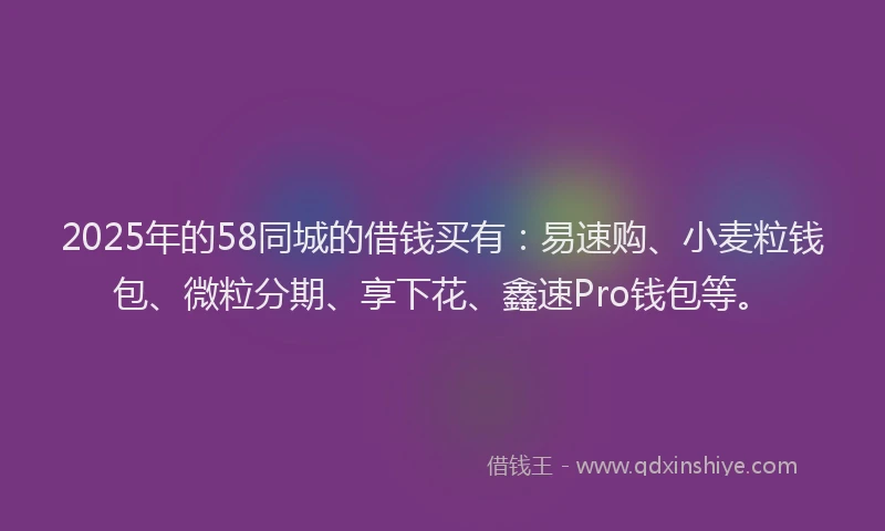 2025年的58同城的借钱买有：易速购、小麦粒钱包、微粒分期、享下花、鑫速Pro钱包等。