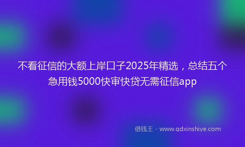 不看征信的大额上岸口子2025年精选，总结五个急用钱5000快审快贷无需征信app