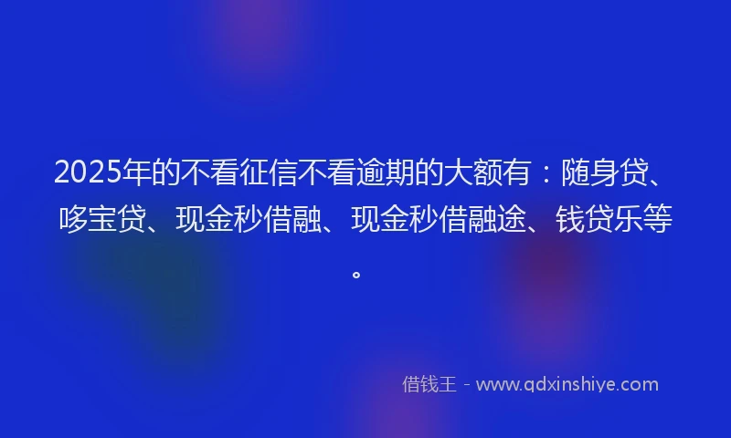 2025年的不看征信不看逾期的大额有：随身贷、哆宝贷、现金秒借融、现金秒借融途、钱贷乐等。