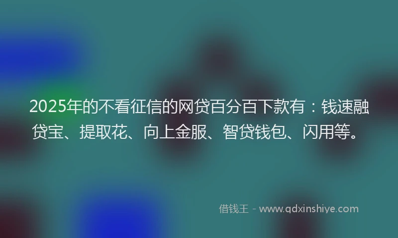 2025年的不看征信的网贷百分百下款有：钱速融贷宝、提取花、向上金服、智贷钱包、闪用等。