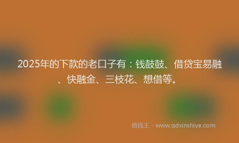 2025年的下款的老口子有：钱鼓鼓、借贷宝易融、快融金、三枝花、想借等。