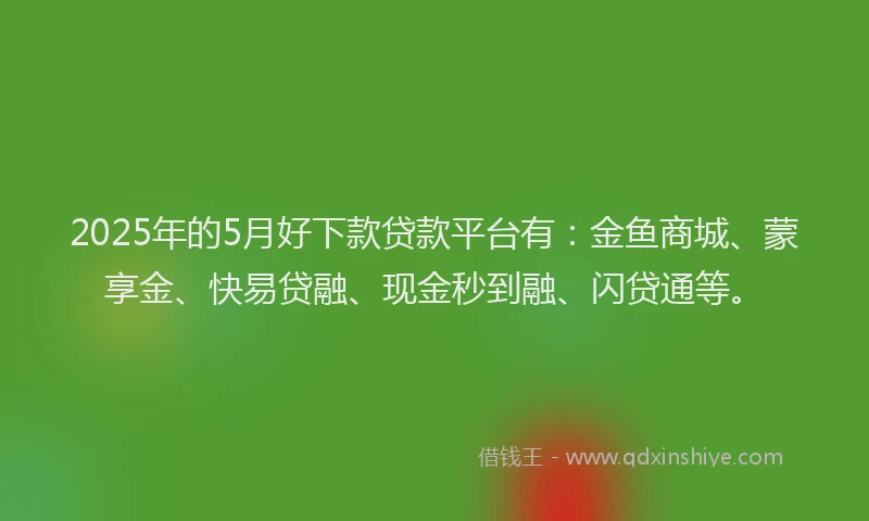 2025年的5月好下款贷款平台有：金鱼商城、蒙享金、快易贷融、现金秒到融、闪贷通等。