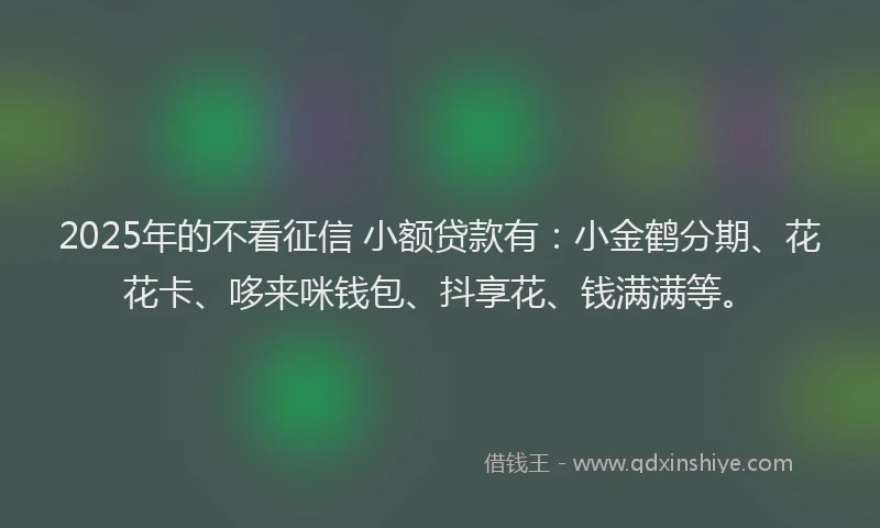 2025年的不看征信 小额贷款有：小金鹤分期、花花卡、哆来咪钱包、抖享花、钱满满等。