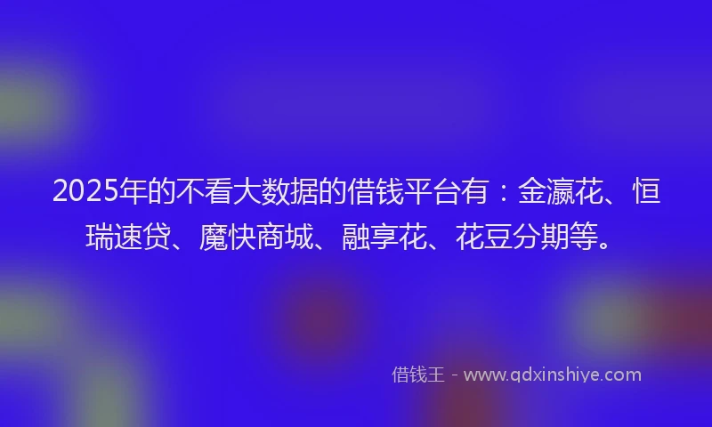 2025年的不看大数据的借钱平台有：金瀛花、恒瑞速贷、魔快商城、融享花、花豆分期等。