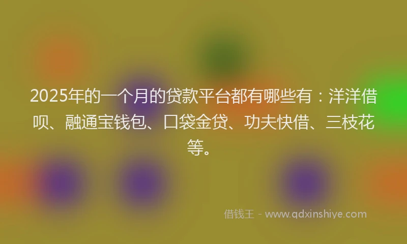 2025年的一个月的贷款平台都有哪些有：洋洋借呗、融通宝钱包、口袋金贷、功夫快借、三枝花等。