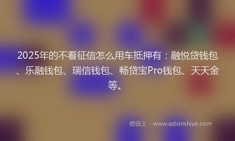 2025年的不看征信怎么用车抵押有：融悦贷钱包、乐融钱包、瑞信钱包、畅贷宝Pro钱包、天天金等。
