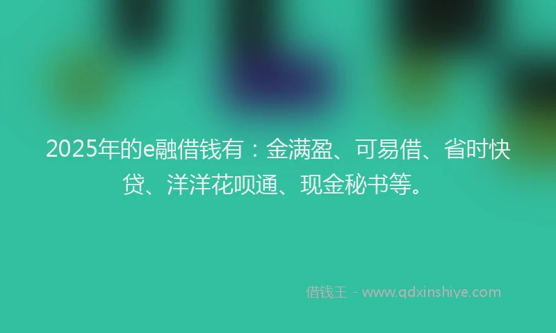 2025年的e融借钱有：金满盈、可易借、省时快贷、洋洋花呗通、现金秘书等。