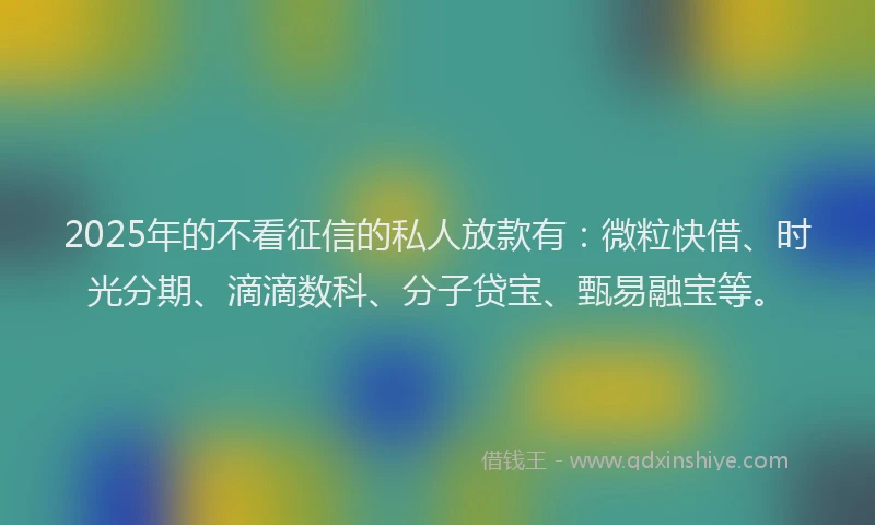 2025年的不看征信的私人放款有：微粒快借、时光分期、滴滴数科、分子贷宝、甄易融宝等。