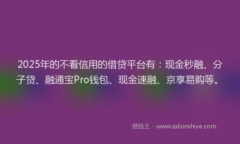 2025年的不看信用的借贷平台有：现金秒融、分子贷、融通宝Pro钱包、现金速融、京享易购等。