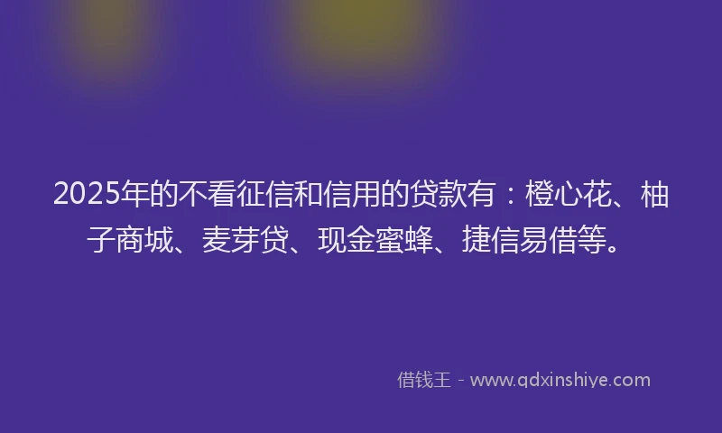 2025年的不看征信和信用的贷款有：橙心花、柚子商城、麦芽贷、现金蜜蜂、捷信易借等。