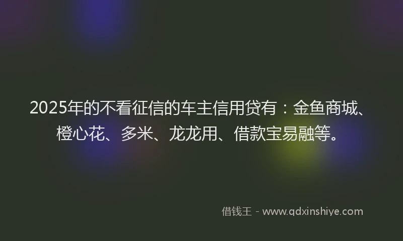 2025年的不看征信的车主信用贷有：金鱼商城、橙心花、多米、龙龙用、借款宝易融等。