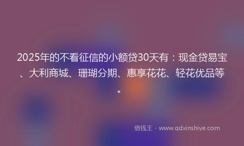 2025年的不看征信的小额贷30天有：现金贷易宝、大利商城、珊瑚分期、惠享花花、轻花优品等。