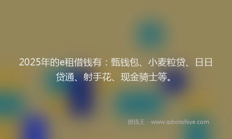 2025年的e租借钱有：甄钱包、小麦粒贷、日日贷通、射手花、现金骑士等。