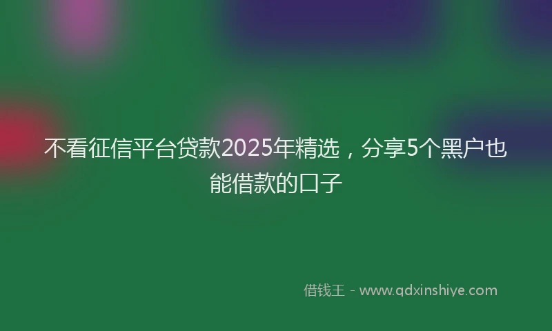 不看征信平台贷款2025年精选，分享5个黑户也能借款的口子