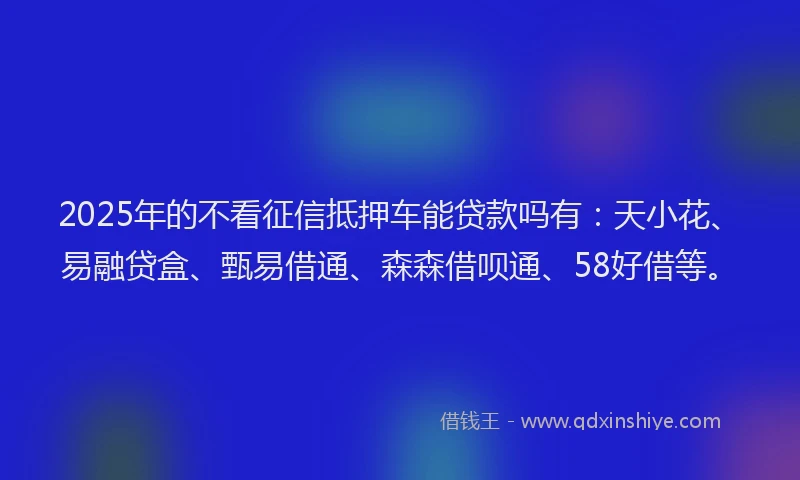 2025年的不看征信抵押车能贷款吗有：天小花、易融贷盒、甄易借通、森森借呗通、58好借等。