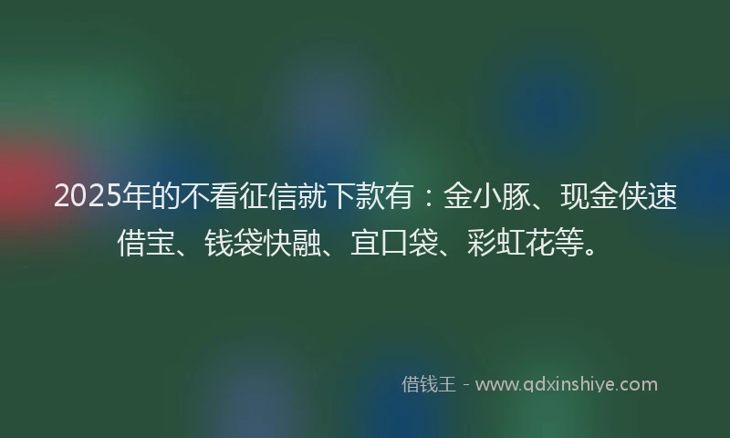 2025年的不看征信就下款有：金小豚、现金侠速借宝、钱袋快融、宜口袋、彩虹花等。