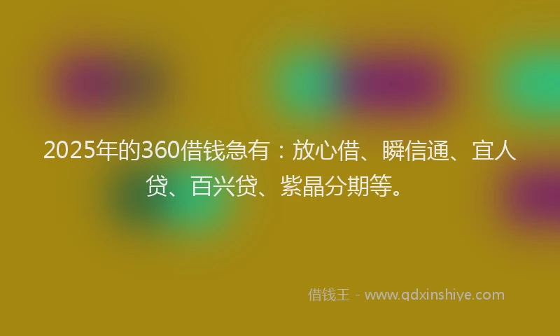 2025年的360借钱急有：放心借、瞬信通、宜人贷、百兴贷、紫晶分期等。