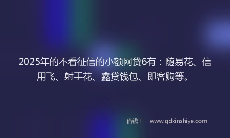2025年的不看征信的小额网贷6有：随易花、信用飞、射手花、鑫贷钱包、即客购等。