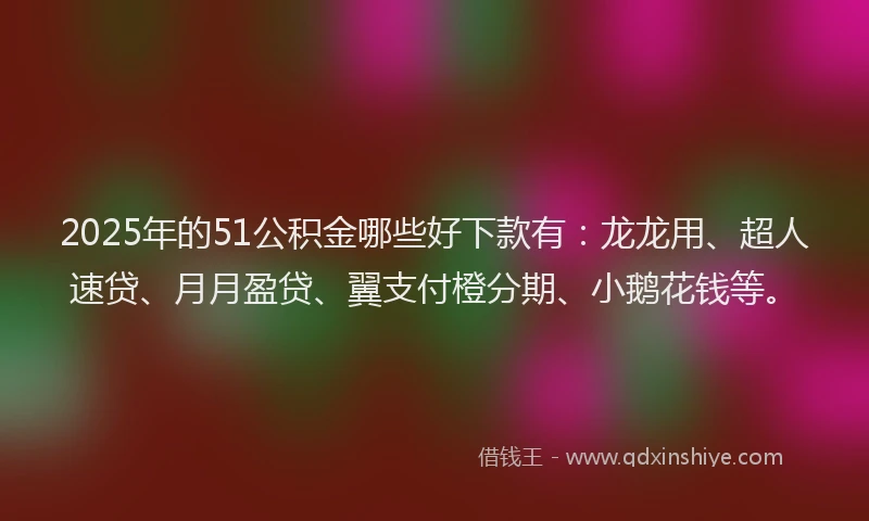 2025年的51公积金哪些好下款有：龙龙用、超人速贷、月月盈贷、翼支付橙分期、小鹅花钱等。