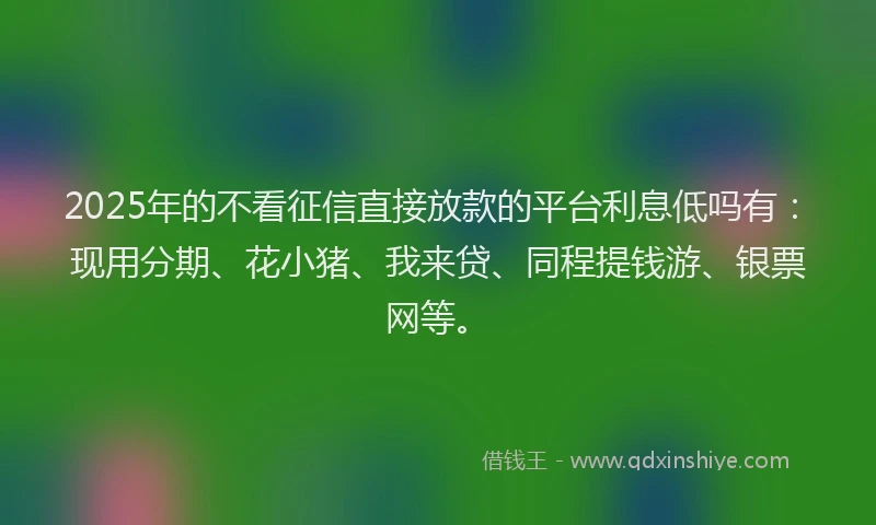 2025年的不看征信直接放款的平台利息低吗有：现用分期、花小猪、我来贷、同程提钱游、银票网等。